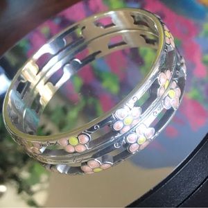 Brighton enamel Daisy flower power silver tone bangle bracelet